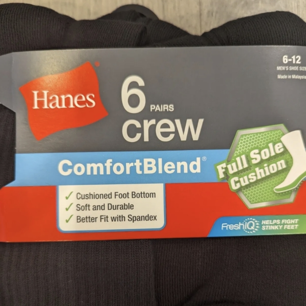 2 packs!! Men's Crew Socks Hanes 12 pairs